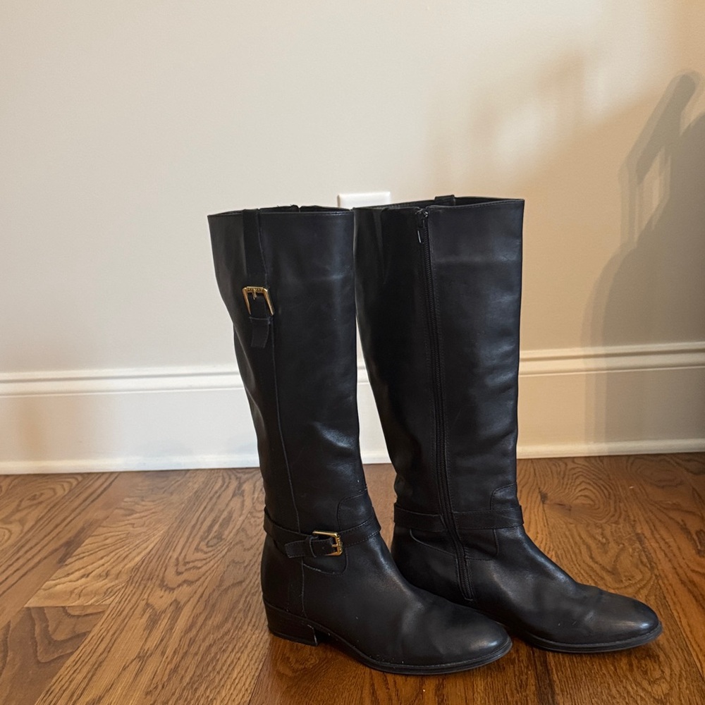 Lauren Ralph Lauren Black leather boots with gold buckles